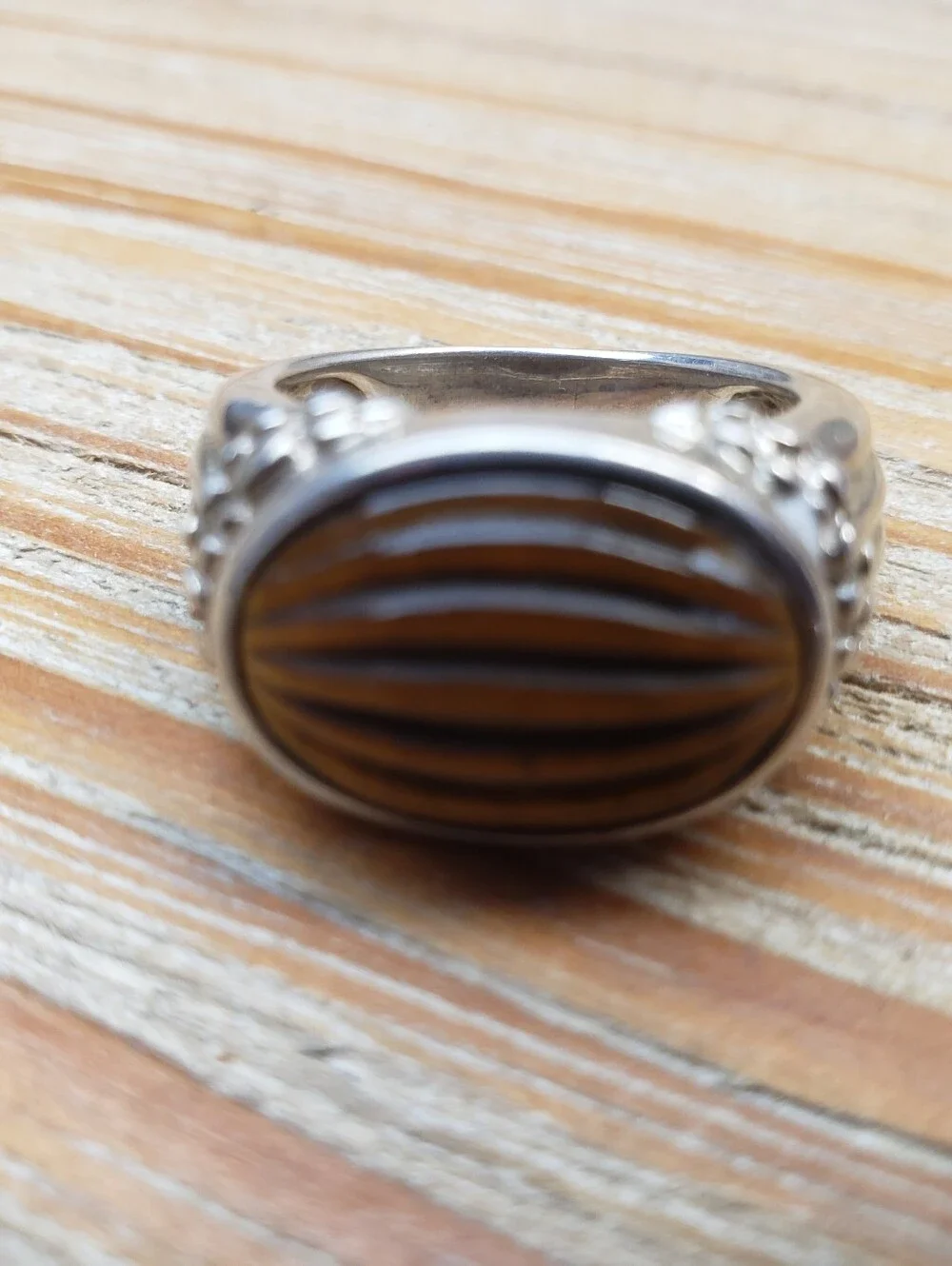 Whitney Kelly Sterling Silver Ribbed Tigers Eye Ring Size 6.5